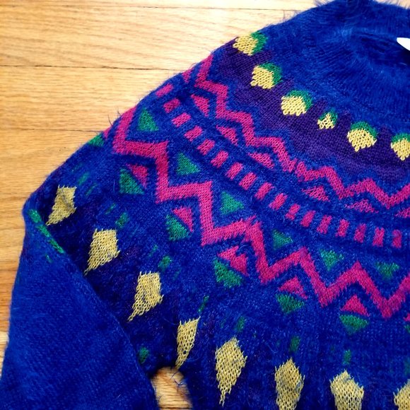 Time and Tru Fair Isle Sweater Blue Multi 80's/90's NWT - Picture 5 of 15